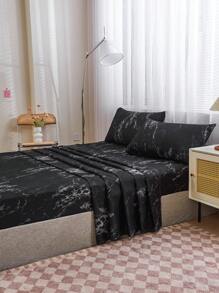 4Pcs Black Marble Pattern Sheet Set Bedding Set, 1pc Fitted Sheet & 1pc Flat Sheet& 2pcs Pillowcase Bedding Mattress Protector Set (Not Including Pillow Core)Luxury Fitted Sheet Set King Queen Full TWIN SIZE Sheet Deep Pocket Up To 11.8 Inch Pillowcase, Soft Breathable Wrinkle-Free Better For Sleep, Luxury Hotel Style, Gift For Mom Dad Friend