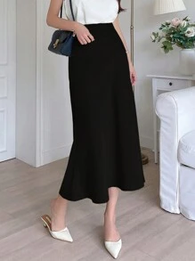 DAZY High Waist Solid A-Line Skirt - Black - View 1