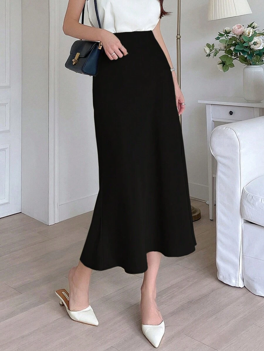 DAZY High Waist Solid A-Line Skirt - Black - View 1