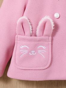 SHEIN Baby Girl Leisure Cute Rabbit Ear Design Hooded Fleece Jacket - Dusty Pink - View 6