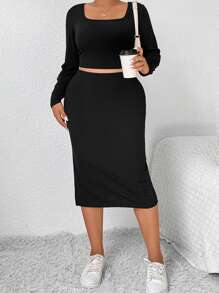 SHEIN Frenchy 大碼兩件套裝 - 黑色 - 查看 4