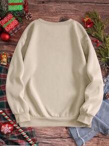 INAWLY Cartoon Graphic Thermal Lined Sweatshirt Pullover Fall Sweatshirt - Apricot - View 2