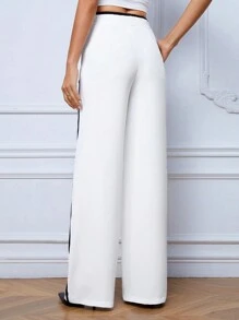 SHEIN Tall Contrast Side Seam Wide Leg Pants - White - View 2