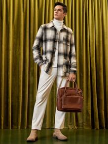 Manfinity VCAY 宽松男士格子印花口袋贴花大衣 - 彩色 - 查看 7