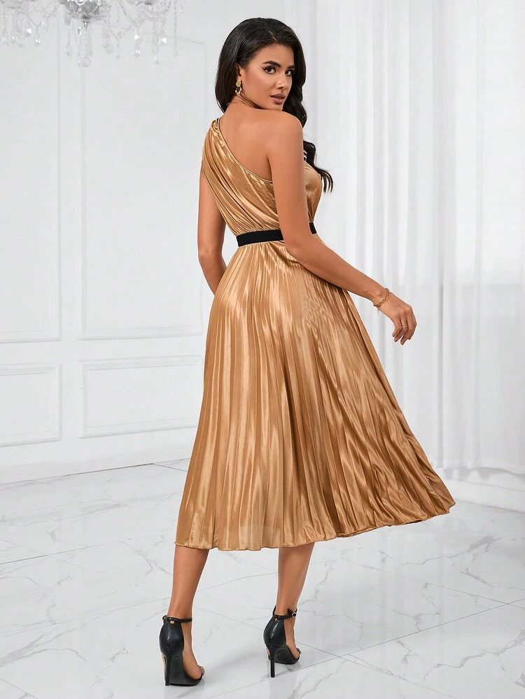 One Shoulder Pleated Hem Dress, Semi Formal Dress
