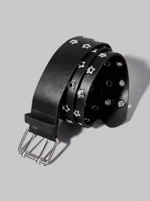ROMWE Goth 1pc Women Eyelet Decor Square Buckle Belt - Black - View 6