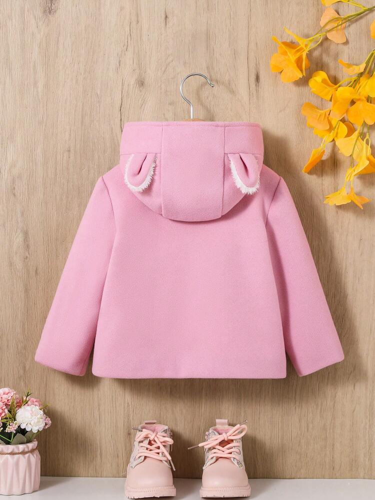 Baby Girl Leisure Cute Rabbit Ear Design Hooded Fleece Jacket