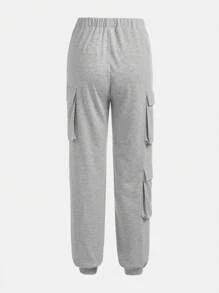 Teen Girl Flap Pocket Side Drawstring Waist Sweatpants - Light Grey - View 2