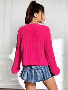 SHEIN EZwear 落肩正面鈕扣開衫 - 玫紅色 - 查看 2