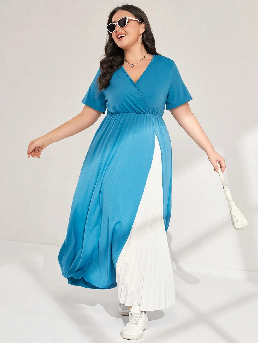 Mulvari Hơn Hai âm Viền xếp Đầm - Màu xanh lam - Xem 1