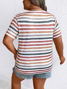 SHEIN CURVE+ 大碼條紋印花T恤 - 彩色 - 查看 2