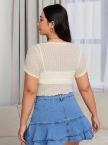 SHEIN MOD 大碼前繫帶木耳邊不對稱下擺T恤 - 杏色 - 查看 2