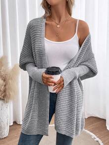 SHEIN LUNE Áo khoác cardigan thiết kế thường ngày tay cánh dơi - Xám - Xem 6