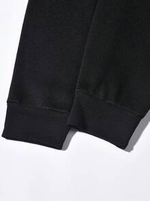 INAWLY Cat Print Drop Shoulder Sweatshirt - Black - View 6