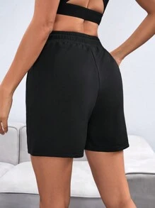 Easify SHEIN Sport Drawstring Waist Slant Pocket Sports Shorts Drawstring ShortsWomen Sweat Short, Gym Short, Biker Short