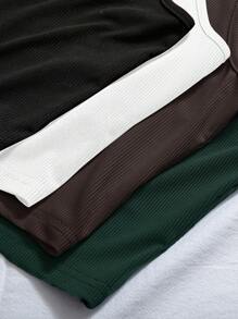 Chiquease 4 件纯色背心图案 T 恤女式上衣 - 彩色 - 查看 3