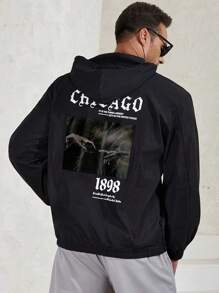 Manfinity Homme Men Plus Slogan Hand Graphic Half Zip Drawstring Hooded Jacket - Black - View 7