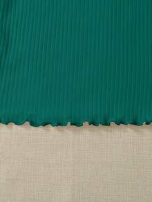 SHEIN Essnce Plus Lettuce Trim Ribbed Knit Tee - Dark Green - View 5