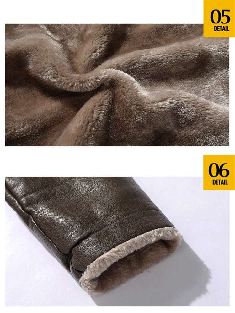 Hombres Abrigo unicolor de cuello con solapa con forro térmico - Café integral - Ver 4