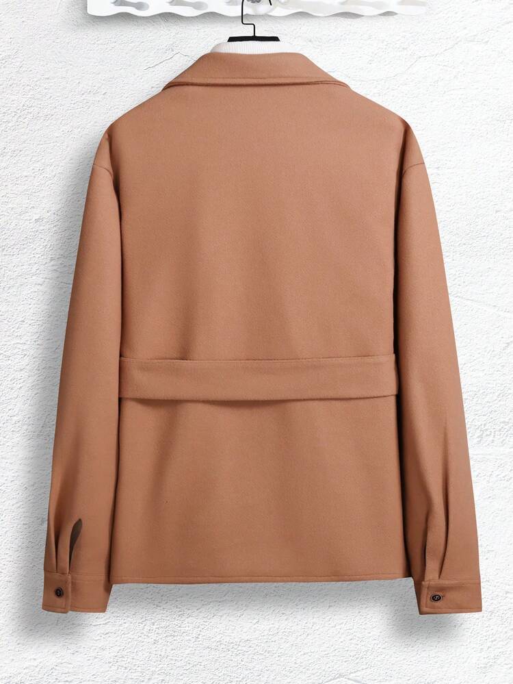 Loose-Fitting Men's Lapel Neck Belted Overcoat