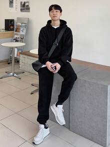 DAZY Nam Thả vai Dây rút Áo Hoodie & Quần thể thao - màu đen - Xem 6