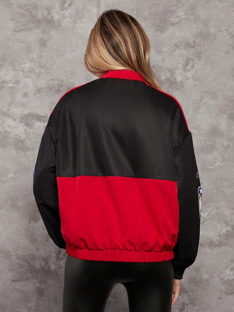 Teen Girl Letter Graphic Colorblock Shearling Lined Bomber Jacket