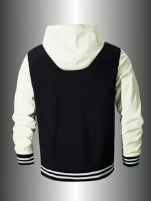 Aesthetic Post 休閒口袋 拉鍊字母 條紋男士外套 - 黑色 - 查看 2