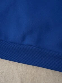 SHEIN EZwear 小熊和標語圖案保暖襯裡運動衫 - 寶藍色 - 查看 7