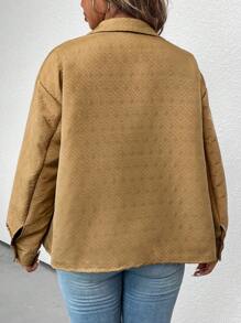 SHEIN LUNE Talla grande Cazadora de hombros caídos con bolsillo con solapa - Caqui - Ver 2