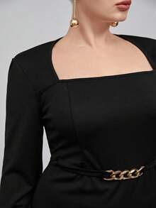 BizChic 大碼方領後背開衩洋裝 - 黑色 - 查看 6