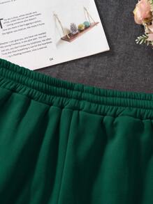 INAWLY Letter Graphic Drawstring Waist Track Shorts - Dark Green - View 6