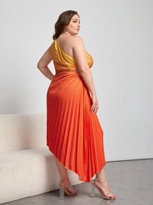 SHEIN Privé Cộng với váy viền bất đối xứng xếp li một bên vai - Màu Cam cháy - Xem 5