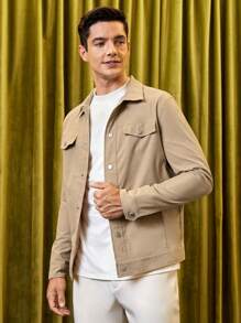 Manfinity VCAY 男士翻蓋口袋前紐扣夾克 - 棕色 - 查看 1