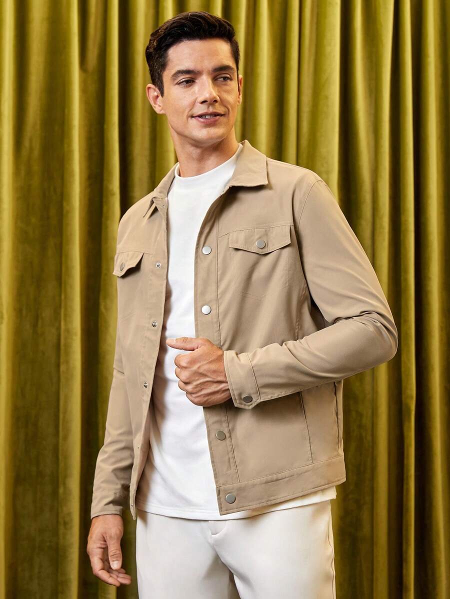 Manfinity VCAY 男士翻蓋口袋前紐扣夾克 - 棕色 - 查看 1