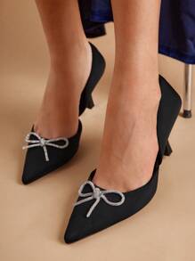 SheIn Belle Của phụ nữ Pha lê Bowknot Trang trí Pointed Toe Cao gót - màu đen - Xem 1