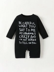 男婴休闲男女通用基本款连体衣，趣味字母印花设计 - 淺灰色 - 查看 1