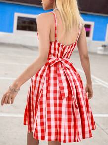 SHEIN Unity Women's Plaid Print Casual Retro Strap Dress - Red - View 2