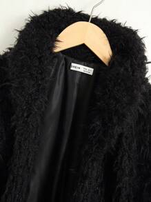 SHEIN Young Boy Open Front Fuzzy Coat - Black - View 6