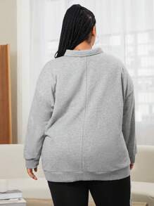 SHEIN CURVE+ Plus Size Letter Graphic Drop Shoulder Quarter Zip Sweatshirt - Light Grey - View 2