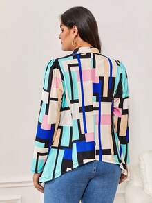SHEIN Clasi Hơn In Địa lý Cổ áo thác nước Mở Mặt trước Áo vest - Nhiều màu - Xem 3