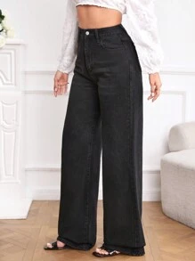 SHEIN Tall Jeans de pierna ancha - Negro - Ver 4