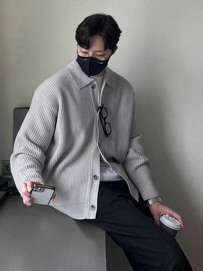 DAZY Áo khoác cardigan cài nút vai trễ vai dệt kim gân cho nam, quần áo mùa thu