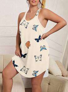 Cộng với váy ngủ in hình con bướm - Màu be - Xem 3