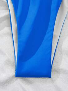 SHEIN Swim 夏季沙灘純色三角褲式比基尼套裝 - 藍色 - 查看 4