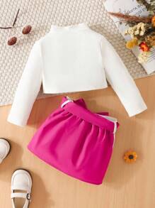 SHEIN Bébé Fille Fleuri Patch À Col Montant T-shirt & Ceinturé Jupe