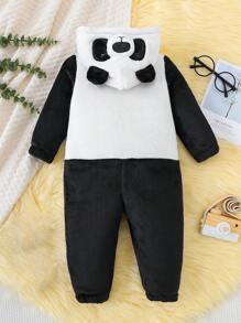 SHEIN Đứa bé trai Hai âm Thiết kế tai 3D áo có mũ Dây kéo mặt trước Trang phục áo liền quần - Nhiều màu - Xem 2