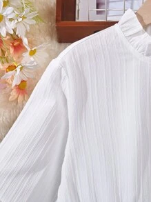 SHEIN 女大童喇叭袖荷葉邊下擺洋裝 - 白色 - 查看 4