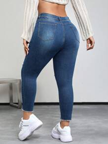 SHEIN EZwear Plus Ripped Raw Cut Skinny Jeans