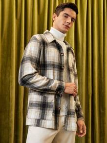 Manfinity VCAY 宽松男士格子印花口袋贴花大衣 - 彩色 - 查看 6