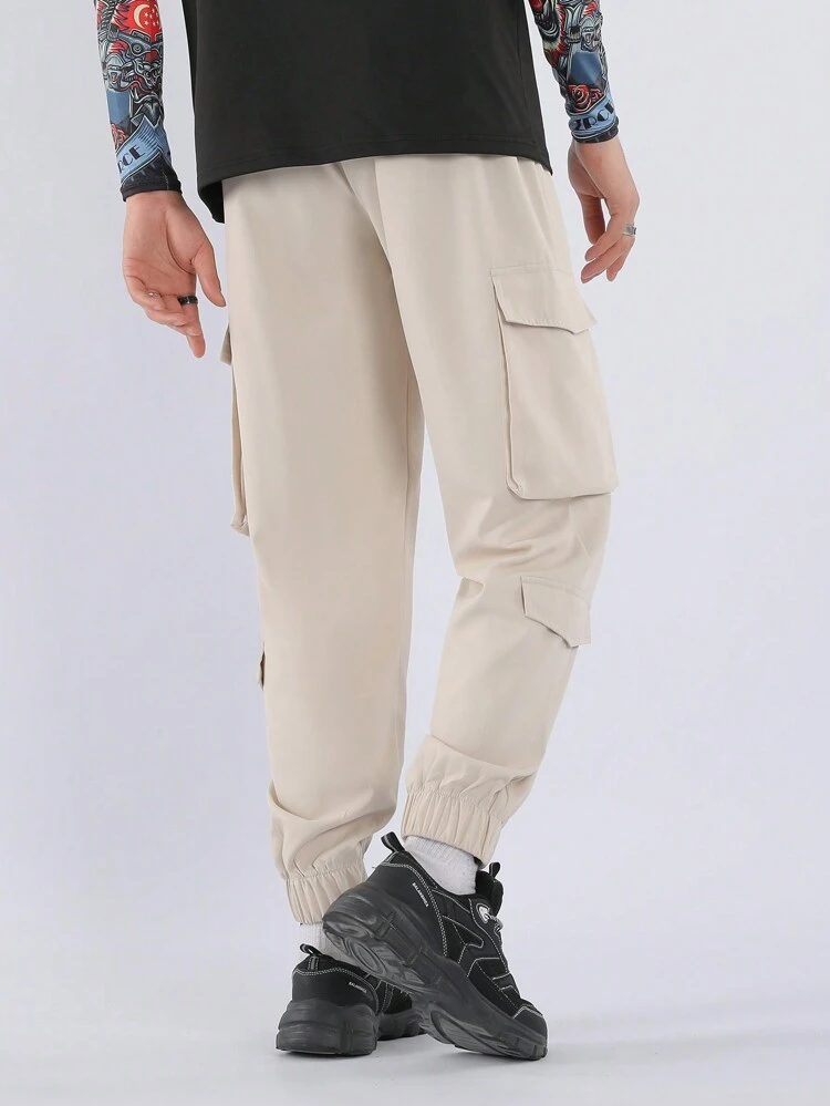Loose Fit Men's Cargo Pants With Flap Pockets And Side Pockets